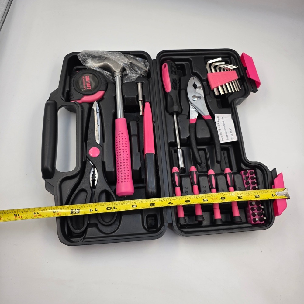 Pink and Black 39 Piece Home Tool Kit with Carrying Case DIY Household Set L4 - Picture 2 of 16
